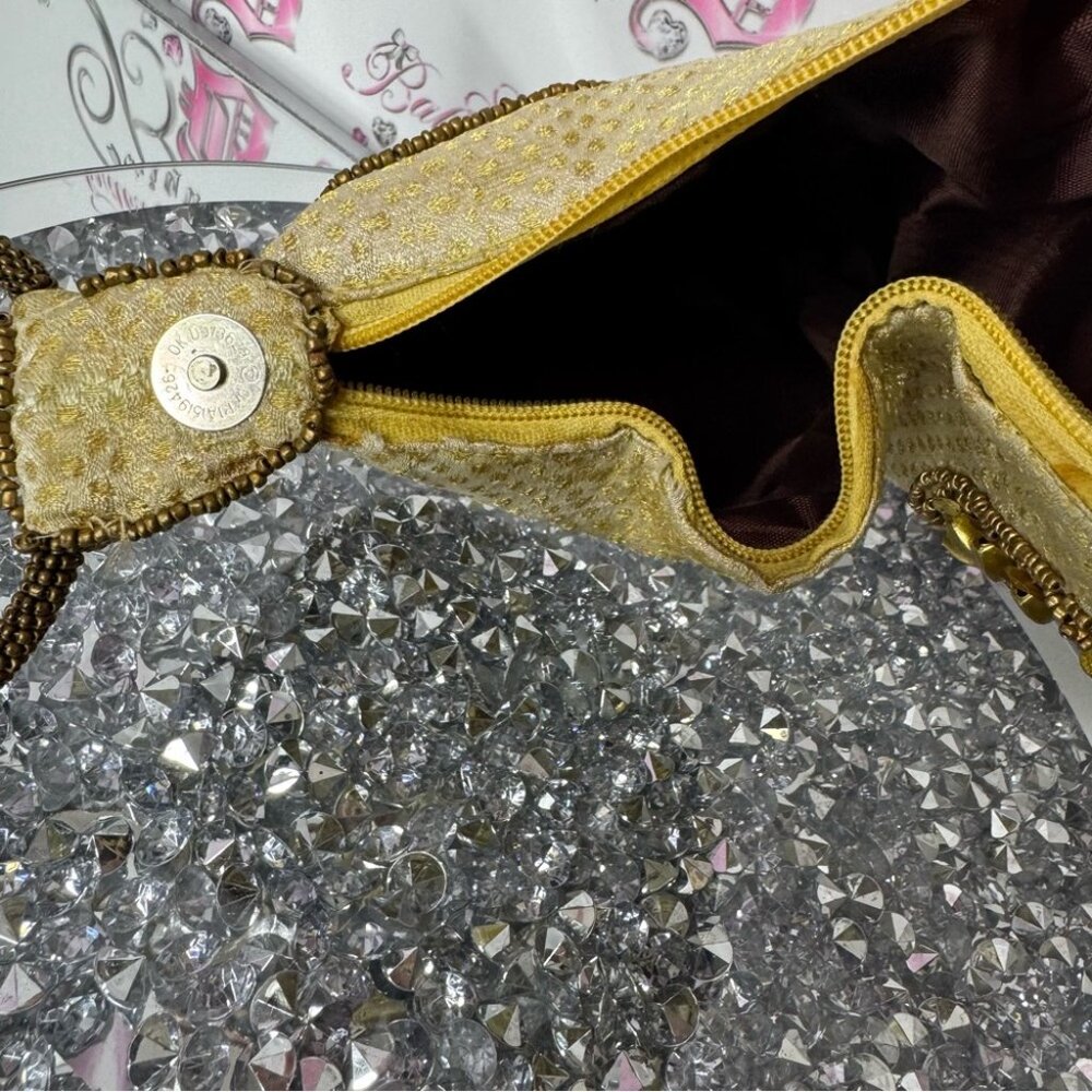Bag Folded Handmade India-Gold Sequin Beads/Rhinestones/Wristlet/Purse/Bag round - Picture 8 of 12